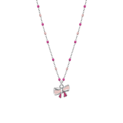 Collana in acciaio con fiocco rosa, fuxia e pietre colorate Luca Barra