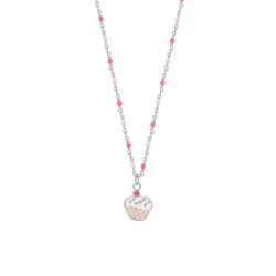Collana in acciaio con cupcake rosa, fuxia e pietre colorate Luca Barra