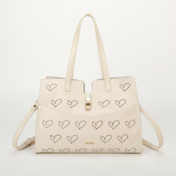Borsa shopping cuore traforato beige