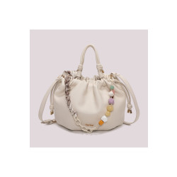 Borsa a mano con foulard decorativo, Mimimuà, panna