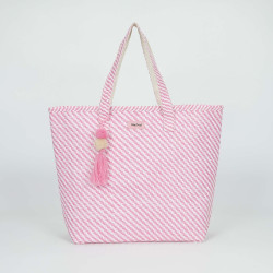 Borsa shopping righe oblique rosa