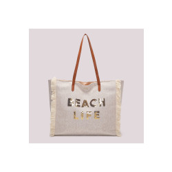 Borsa shopper "Beach life", beige melange glitter, Mimi Muà