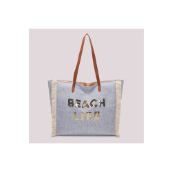 Borsa shopper "Beach life", celeste melange glitter, Mimi Muà
