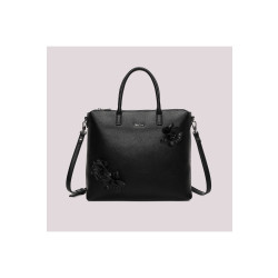 Borsa a bauletto con decoro fiori, Mimimuà, nero