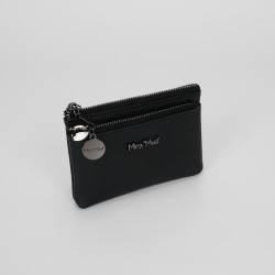 Portamonete in pelle con zip, color nero di Mimi Mua