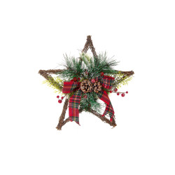 Ghirlanda fuori porta stella vimini e fiocco, 32x32 cm, Nuvole di stoffa