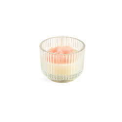 Candela in vasetto vetro h5,7 cm con cera fiori rosa, Nuvole di Stoffa