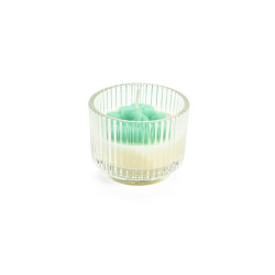 Candela in vasetto vetro h5,7 cm con cera fiori verdi, Nuvole di Stoffa