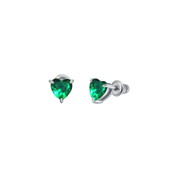 Orecchini in acciaio con cuore e cristallo verde Luca Barra