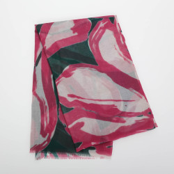 Foulard con fantasia abstract flower, 180x80 cm, panna/ciclamino