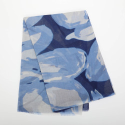 Foulard fantasia abstract flower 180x80 cm, bianco/azzurro