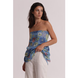 Foulard con margherite, Mimimuà, celeste, 135x135 cm