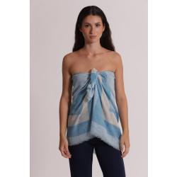 Foulard con cornice maculata, Mimimuà, celeste, 90x90 cm