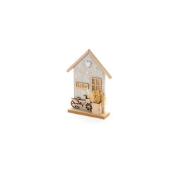Decorazione casetta in panno beige e legno h21 cm, Nuvole di Stoffa