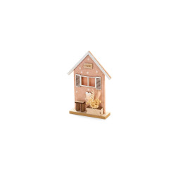 Decorazione casetta in panno rosa e legno h21 cm, Nuvole di Stoffa