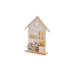 Decorazione casetta in panno beige e legno h30 cm, Nuvole di Stoffa