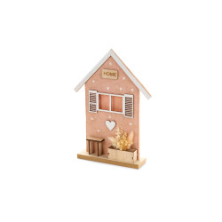 Decorazione casetta in panno rosa e legno h30 cm, Nuvole di Stoffa